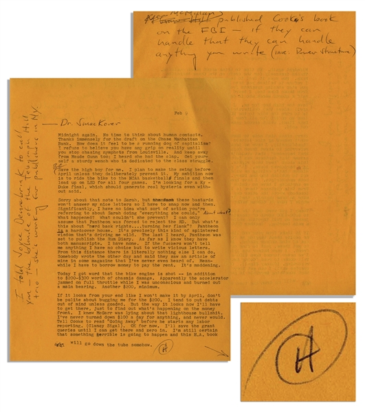 Hunter S. Thompson Letter Signed -- ''...My ambition now is to ride the bike to the NCAA basketball finals and then load up on LSD for all four games...''